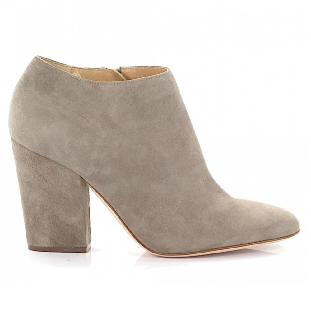 * Sergio Rossi Elephant Grey Suede Block Heel Ankle Boots Size 35.5/ 5.5